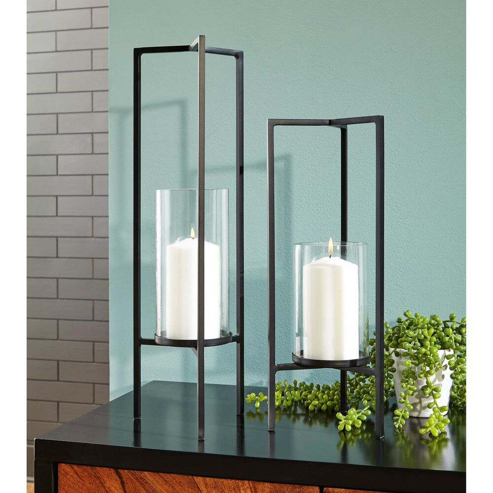 Ashley Ginette Candle Holder in Black and Clear &#40;Set of 2&#41;, , large