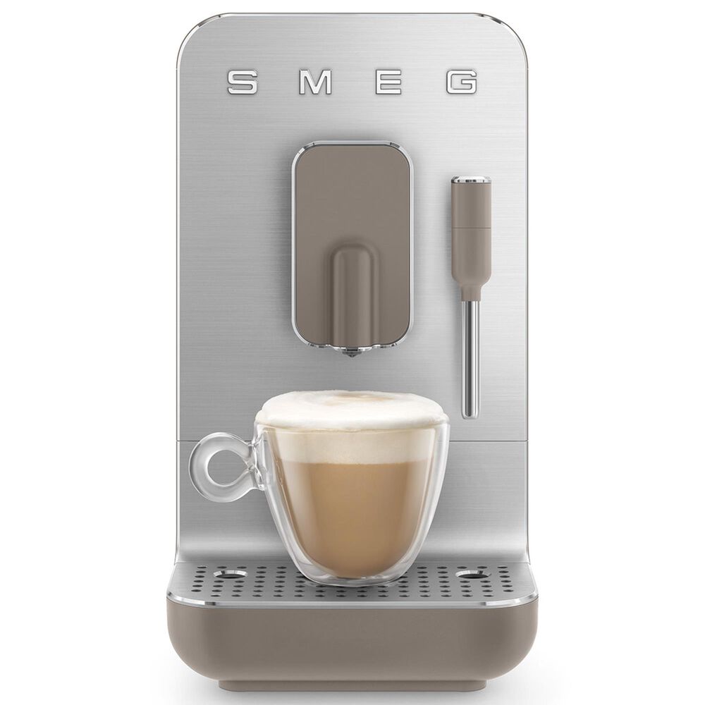 Smeg 47.34 Oz Automatic Coffee Machine Steam Wand in Taupe and Smoky