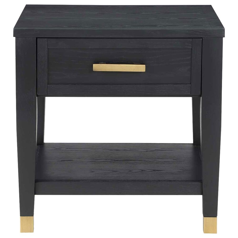 Steve Silver Yves 1-Drawer End Table in Rubbed Charcoal and Brushed Brass, , large