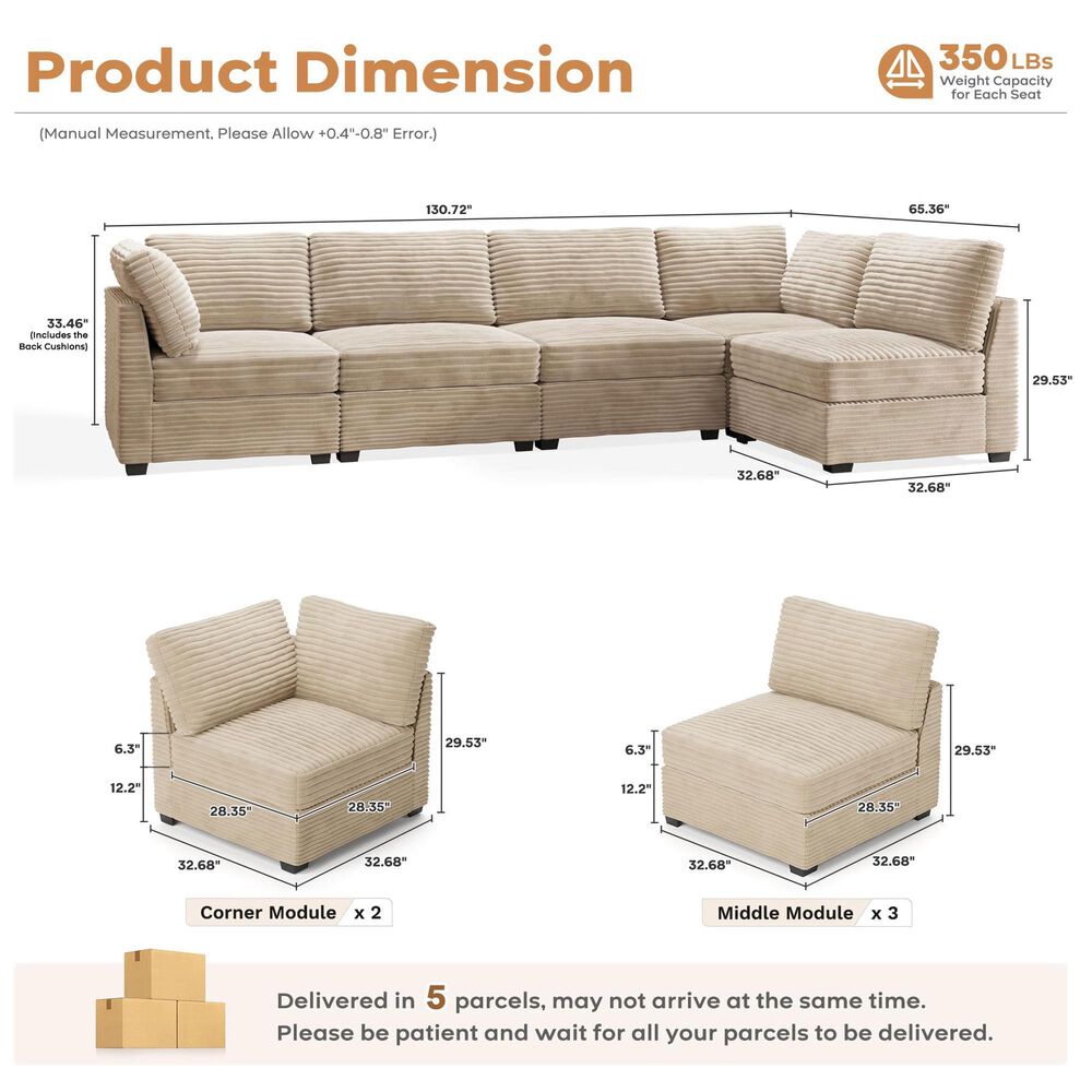 HOMLUX 5-Piece Oversize Mod Sectional in Beige, , large