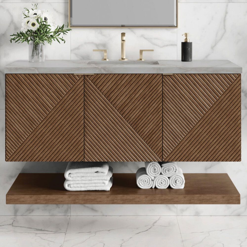James Martin Vanities Marcello 48" Single Bathroom Vanity in Chestnut with 3 cm Victorian Silver Quartz Top, Rectangular Sink and FreePower Wireless Charger, , large