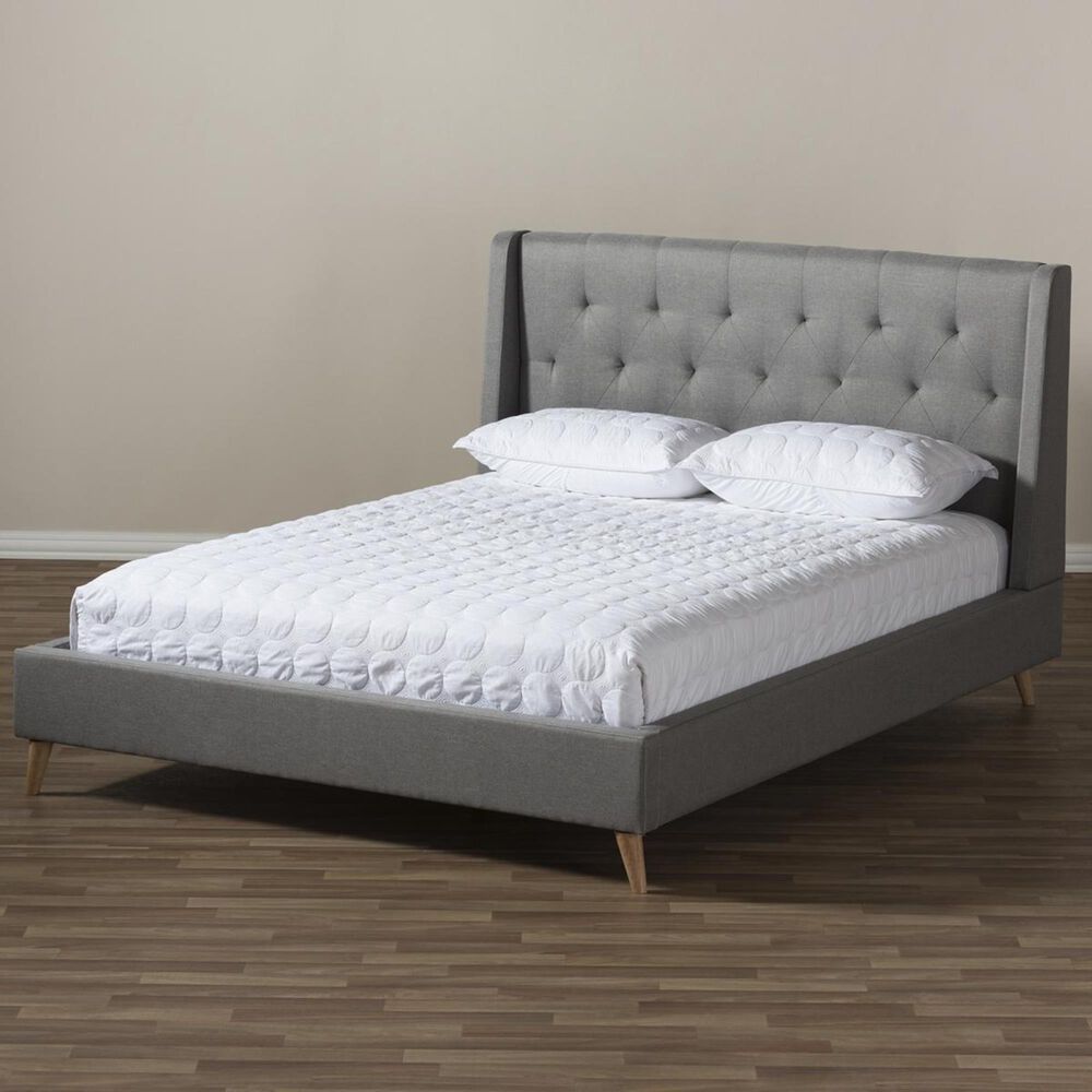 Baxton Studio Adelaide Queen Platform Bed in Light Grey, , large