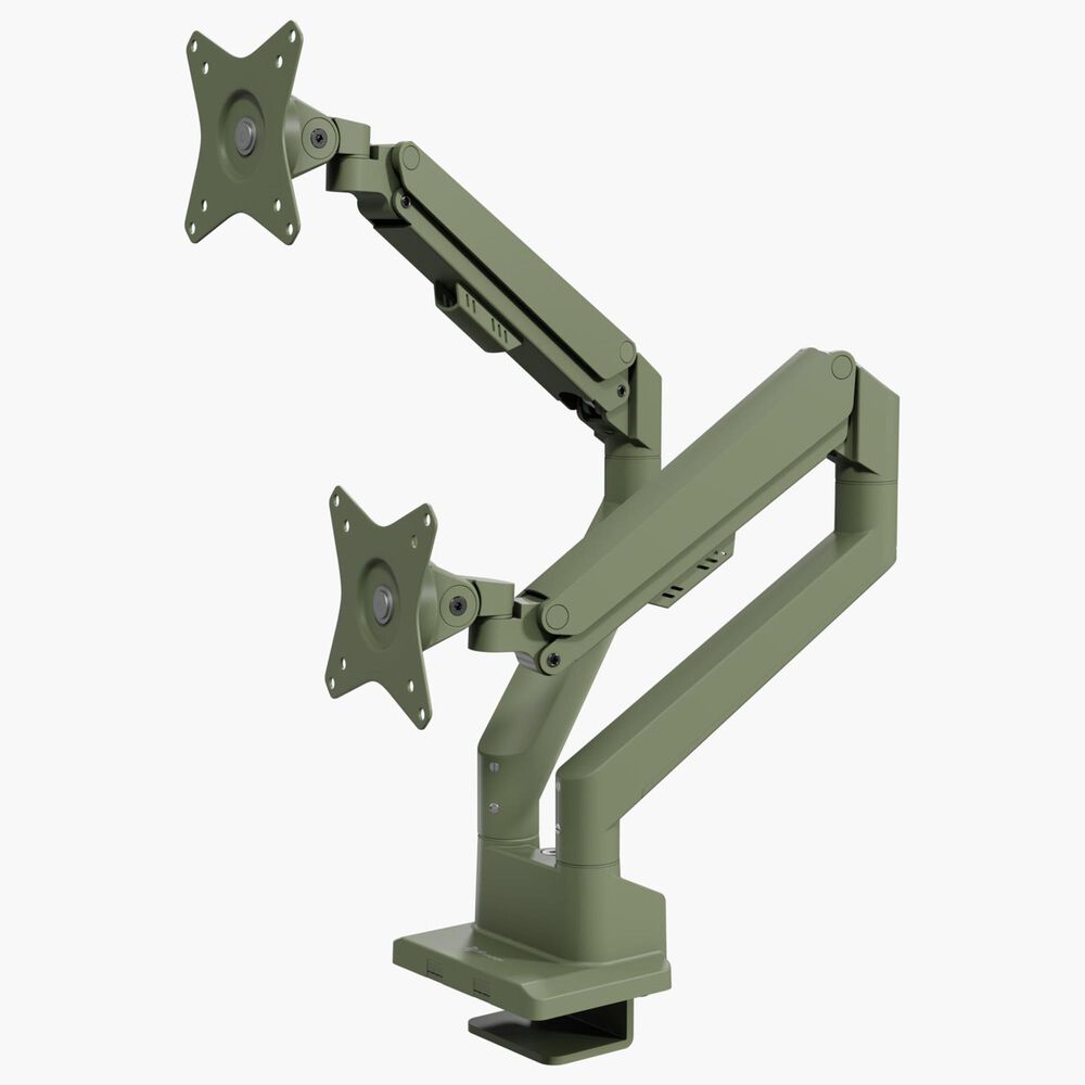 Arozzi Alzare Neo Duo Dual Arm Gas Spring Monitor Arm in Forest Green, , large