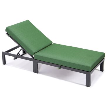 Leisuremod Chelsea Patio Chaise Lounge Chair with Green Cushion in Black, , large