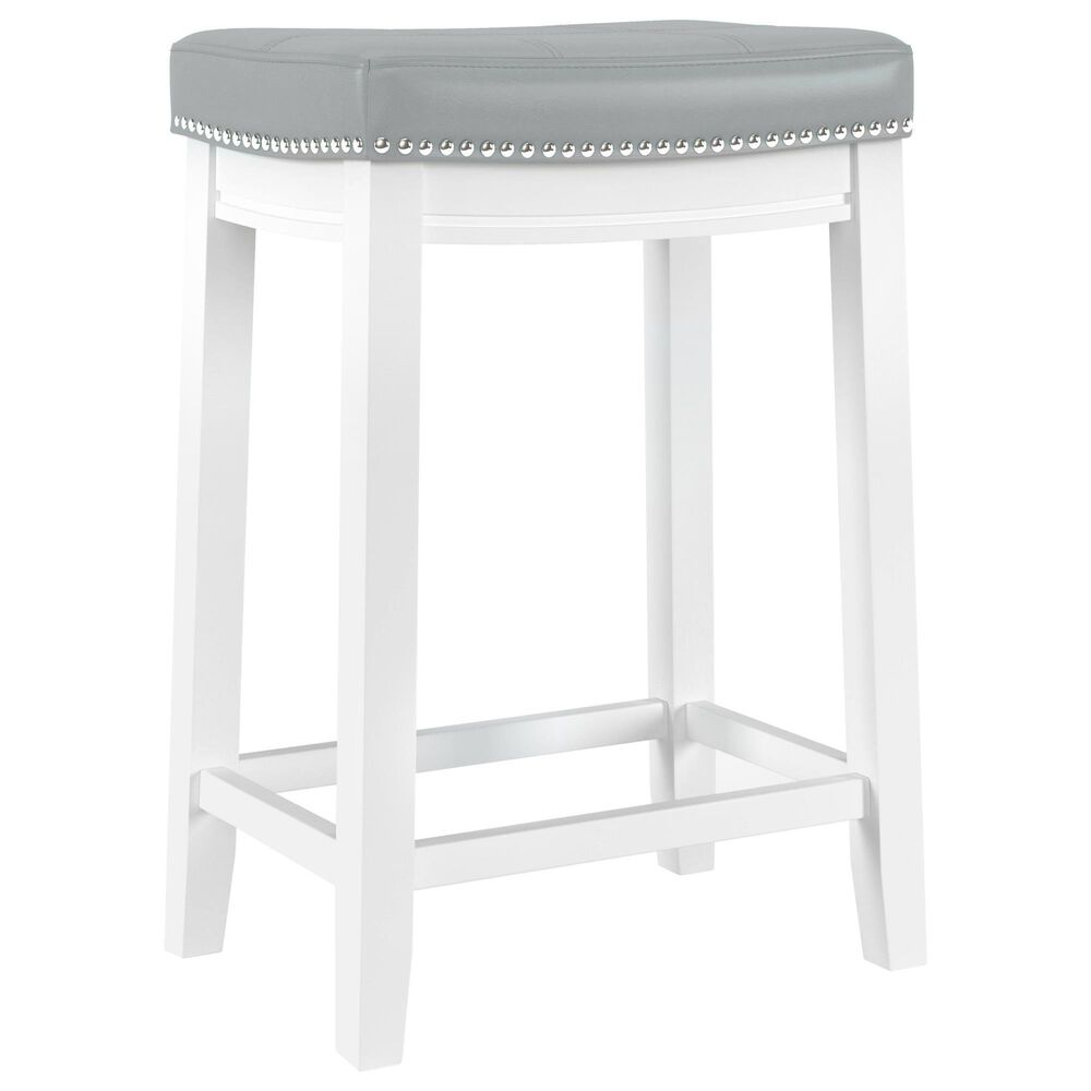 Linon Home Decor Claridge Counter Stool with Light Grey Cushion in Bright White, , large
