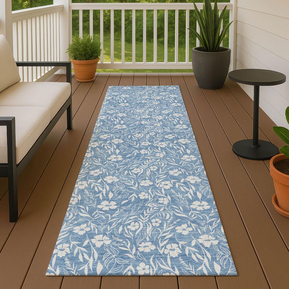 Dalyn Rug Company Soft Essentials Floral Denim 2'3" x 7'6" Indoor/Outdoor Runner, , large