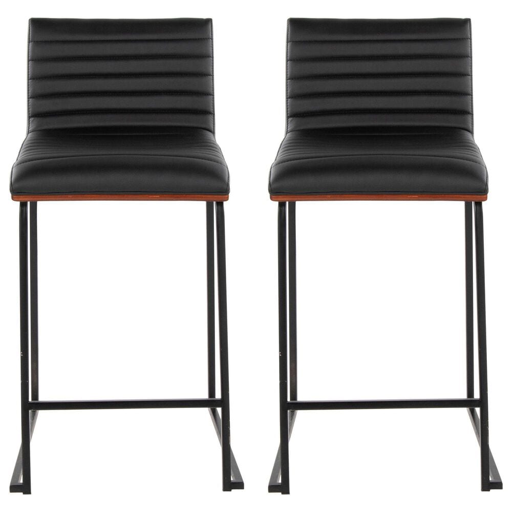 Lumisource Mason Mara Counter Stool with Black Cushion in Black and Walnut &#40;Set of 2&#41;, , large