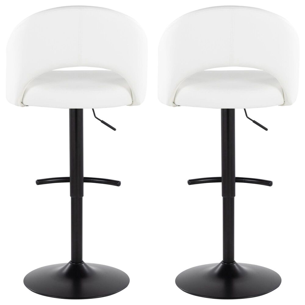 LumiSource Renee Adjustable Swivel Bar Stool with White Faux Leather Upholstery in Black (Set of 2), , large