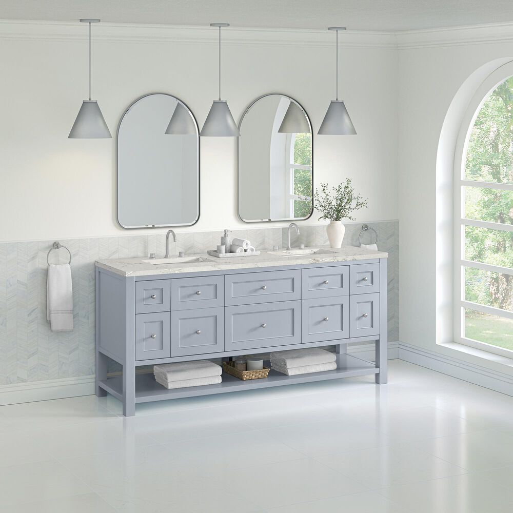 James Martin Vanities Breckenridge 72&quot; Double Bathroom Vanity in Serenity Blue with 3 cm Victorian Silver Quartz Top and Rectangular Sinks, , large