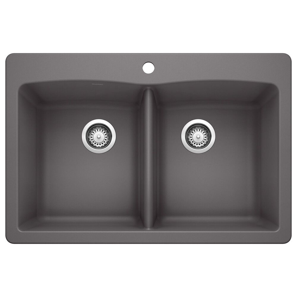 Blanco Diamond Equal Double Dual Mount Kitchen Sink in Cinder, , large