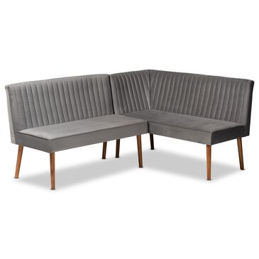Baxton Studio Alvis 2-Piece Dining Nook Banquette Set with Grey Velvet in Walnut Brown, , large