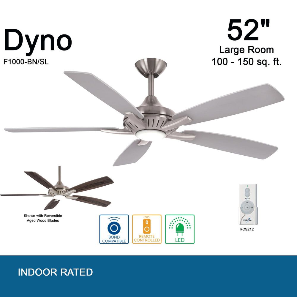 Minka-Aire Dyno 52" Ceiling Fan with Silver and Aged Wood Blades in Brushed Nickel, , large