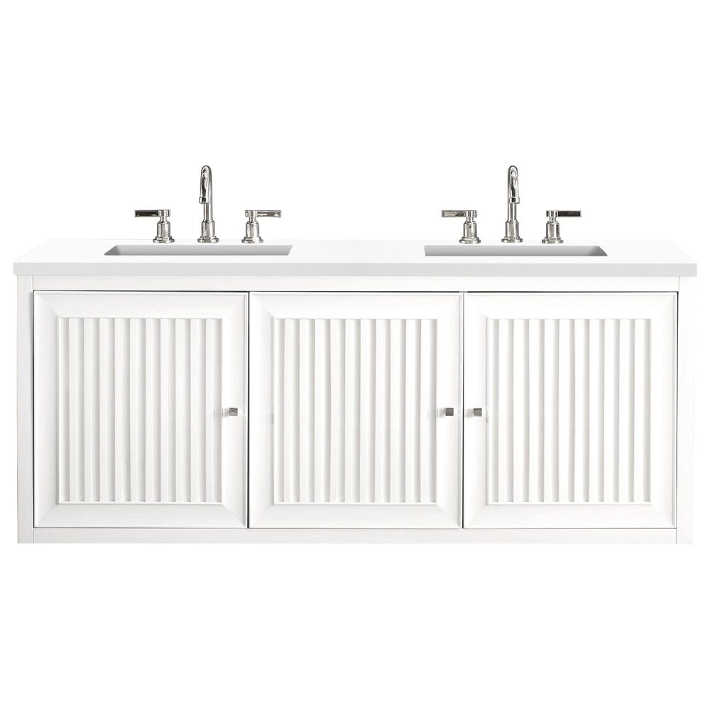 James Martin Vanities Athens 60" Single Bathroom Vanity in Glossy White with 3 cm White Zeus Quartz Top and Rectangular Sink, , large
