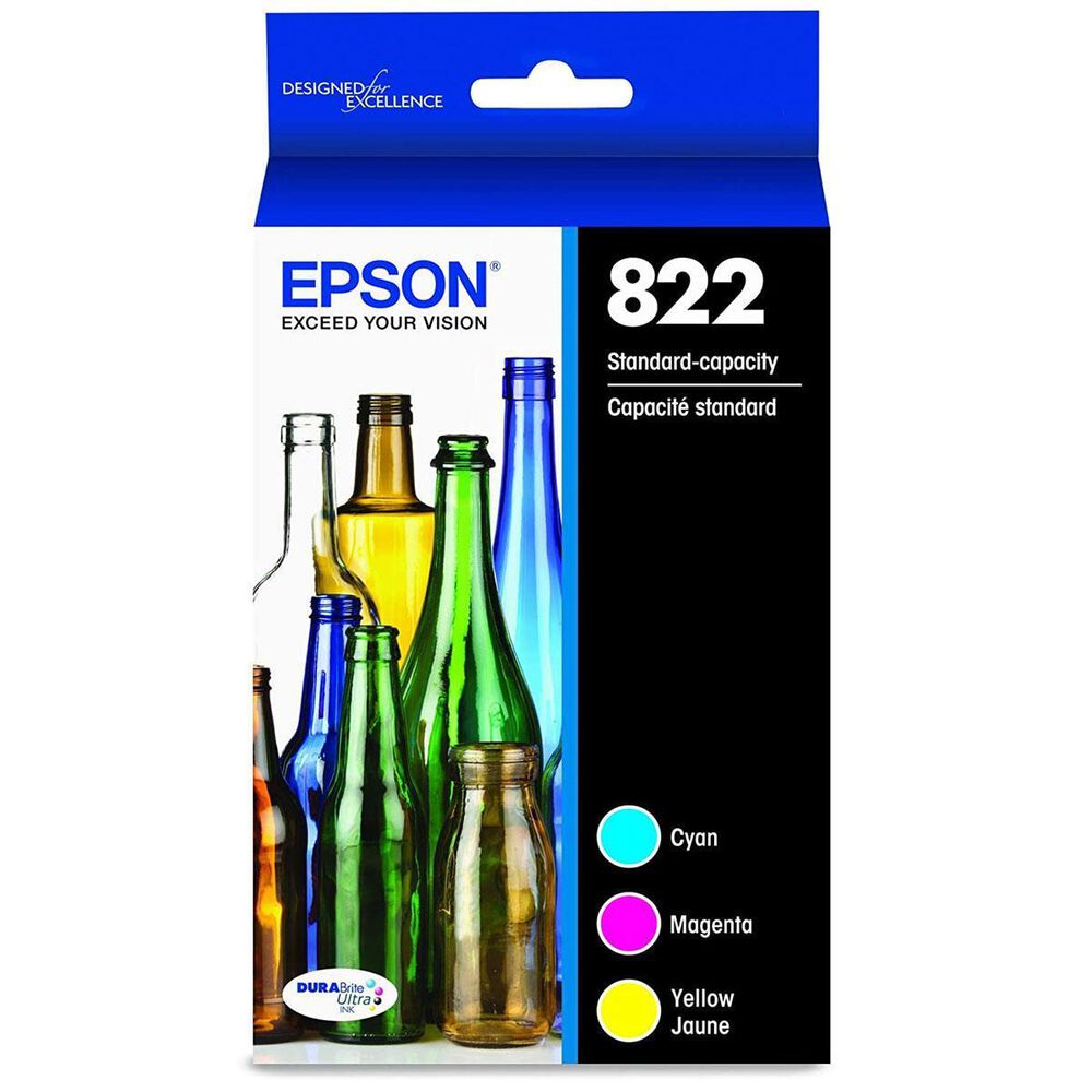 Epson DURABrite T822 Ultra Standard Capacity Ink Cartridges in Cyan, Magenta and Yellow (Pack of 3), , large