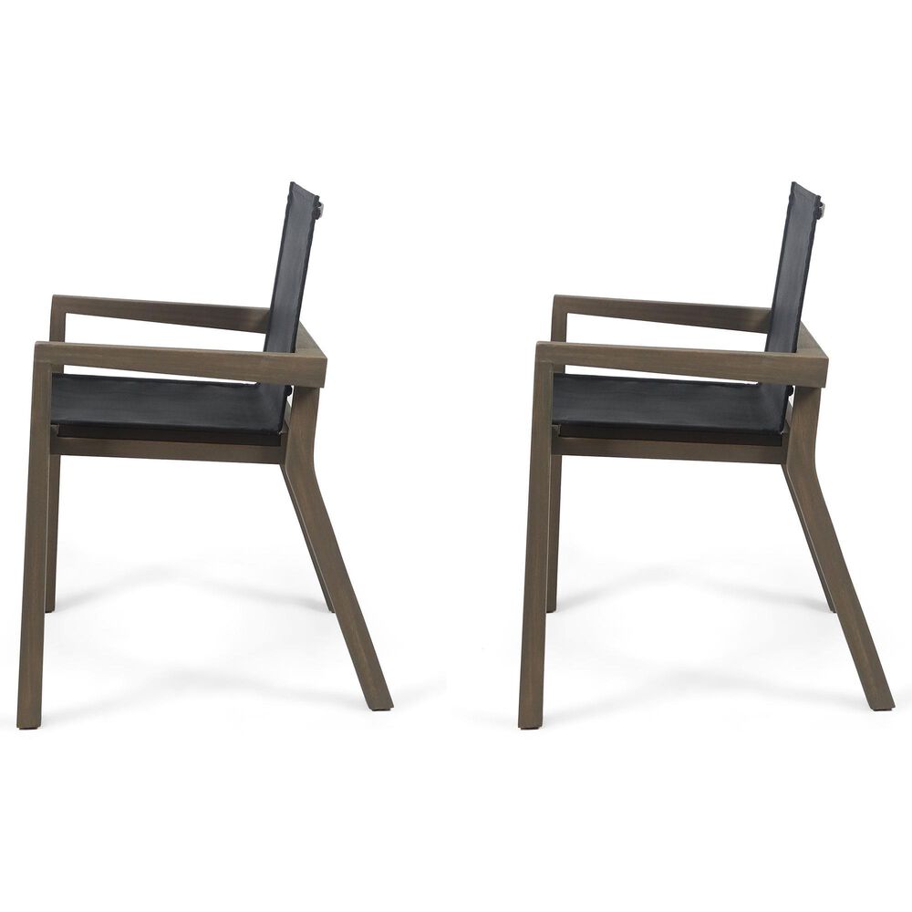 Hearth and Haven Belfast Outdoor Dining Chair with Grey Frame in Black (Set of 2), , large