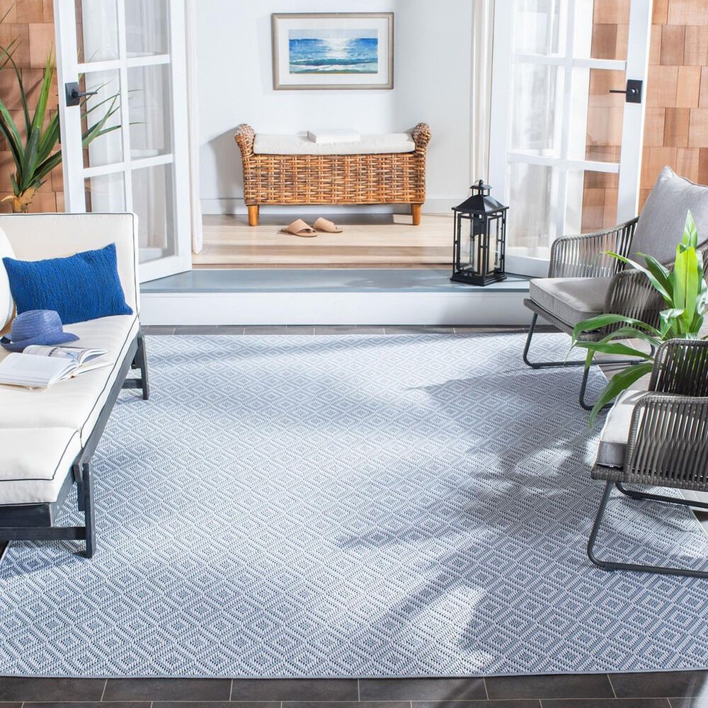 Safavieh Bermuda Geometric 9&#39; x 12&#39; Light Blue and Cream Indoor/Outdoor Area Performance Rug, , large
