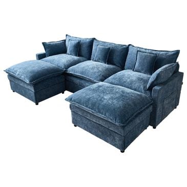 HOMLUX 107.87" Ultra-Comfort Chenille Sectional Sofa Set in Blue, , large