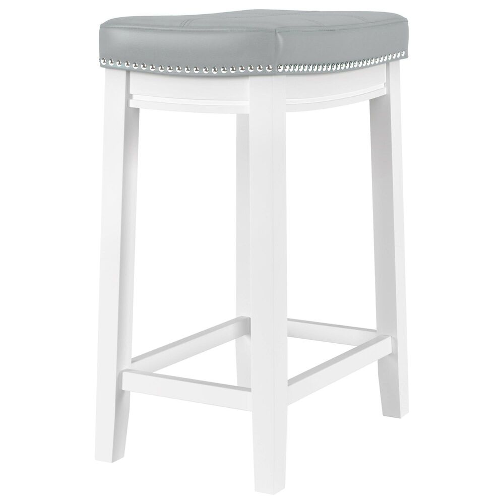 Linon Home Decor Claridge Counter Stool with Light Grey Cushion in Bright White, , large