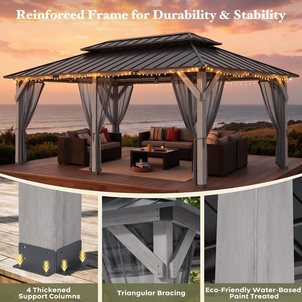 HOMLUX 12' x 20' Patio Hardtop Gazebo with Wood Posts in Light Gray, , large