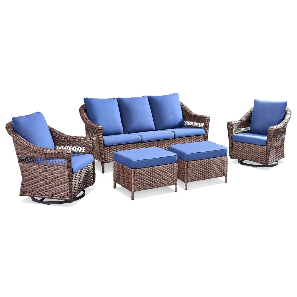 Sunwell Garden 5-Piece Patio Chat Set with Two Ergonomic Swivel Chairs in Navy, , large