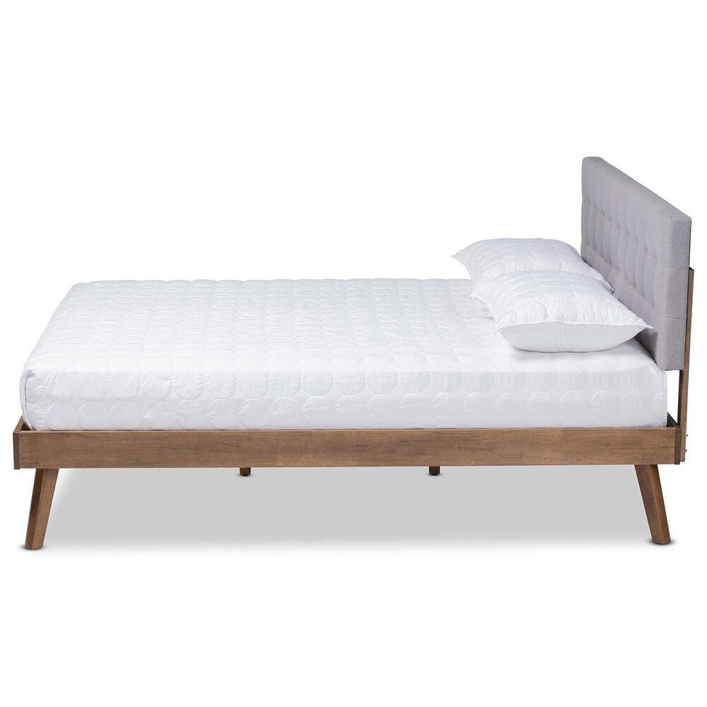 Baxton Studio Devan Queen Platform Bed with Light Grey Fabric in Walnut Brown, , large