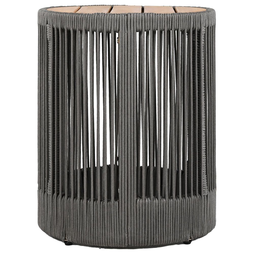 Hearth and Haven 2-Piece Outdoor Coffee Table and Side Table Set with Woven Rope Design in Grey and Teak, , large