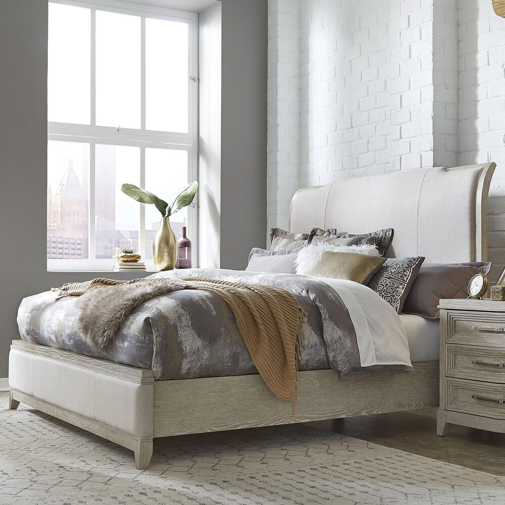 Belle Furnishings Belmar 4 Piece King Upholstered Bedroom Set in Washed Taupe, , large