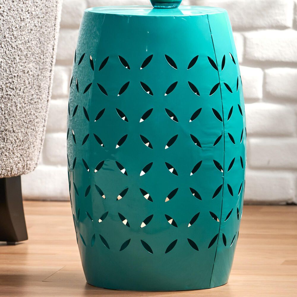 Hearth and Haven Lilac Outdoor Metal Side Table with Cylindrical Design in Teal, , large