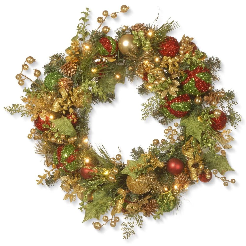 National Tree 30" Decorated Christmas Wreath with Battery Operated LED Lights, , large