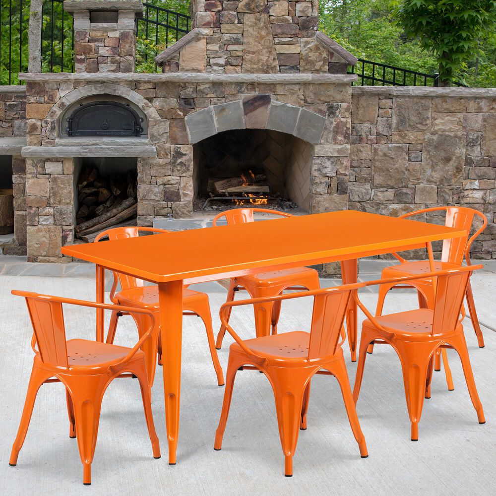 Flash Furniture 7-Piece Metal Dining Table Set in Orange, , large
