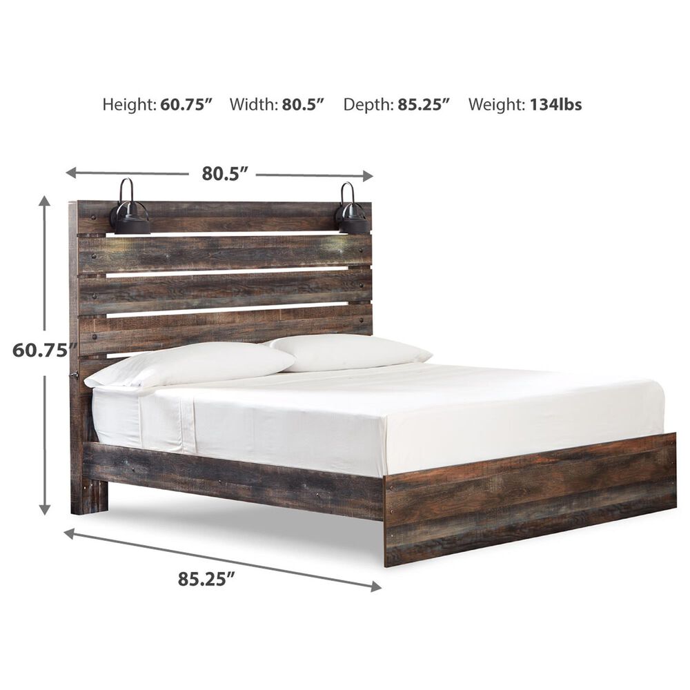 Ashley Drystan 4-Piece King Panel Bedroom Set in Brown Rustic, Burnt Orange and Teal, , large