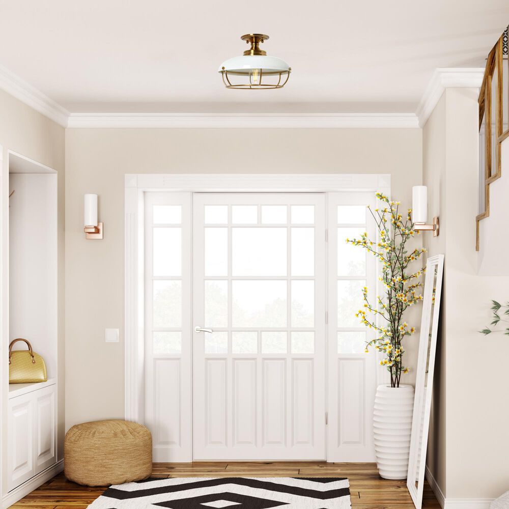 Creative Coop Presley 1-Light Semi-Flush Mount with Navy Blue Shade in Brushed Brass, , large