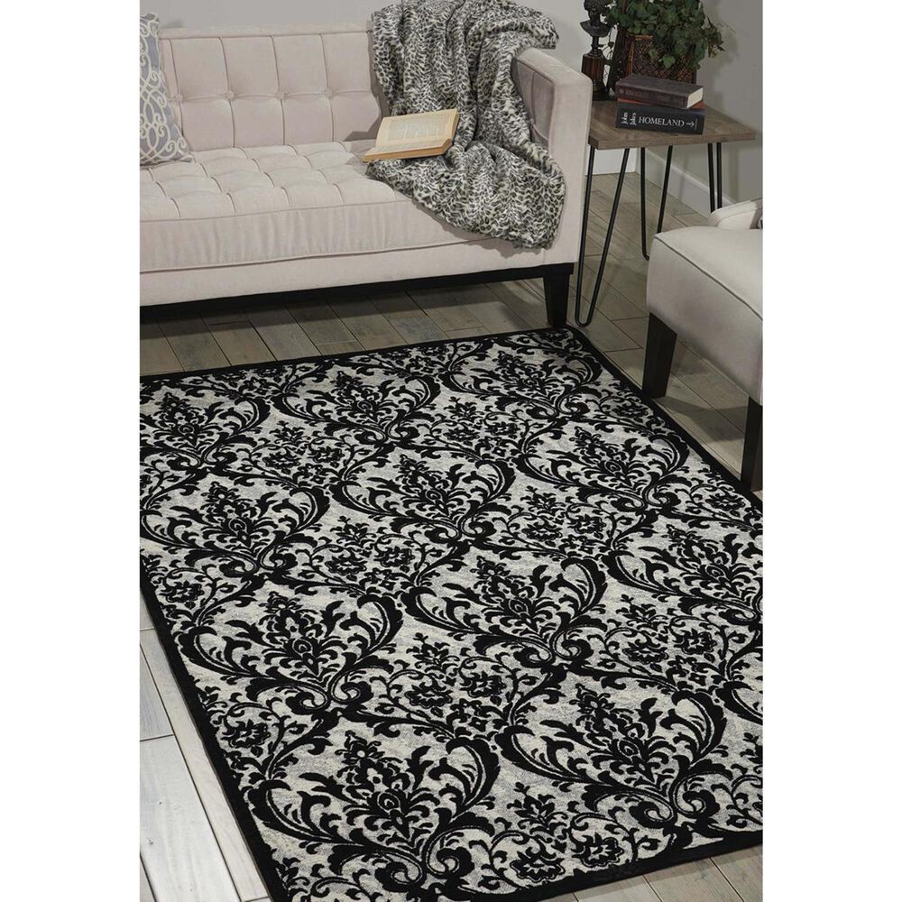 Nourison Damask DAS02 8&#39; x 10&#39; Black and White Area Rug, , large
