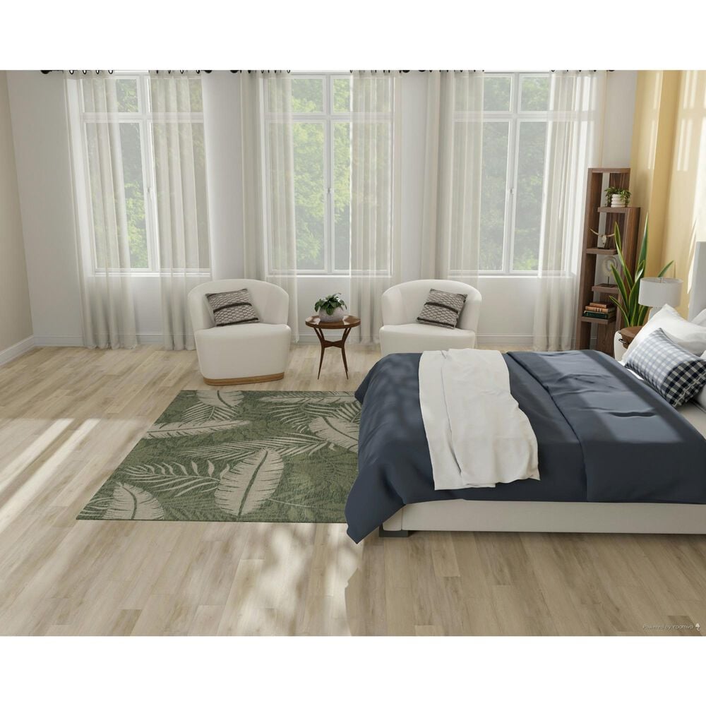 Nourison Garden Oasis GOA02 Green and Ivory 5&#39; x 7&#39; Indoor/Outdoor Area Rug, , large
