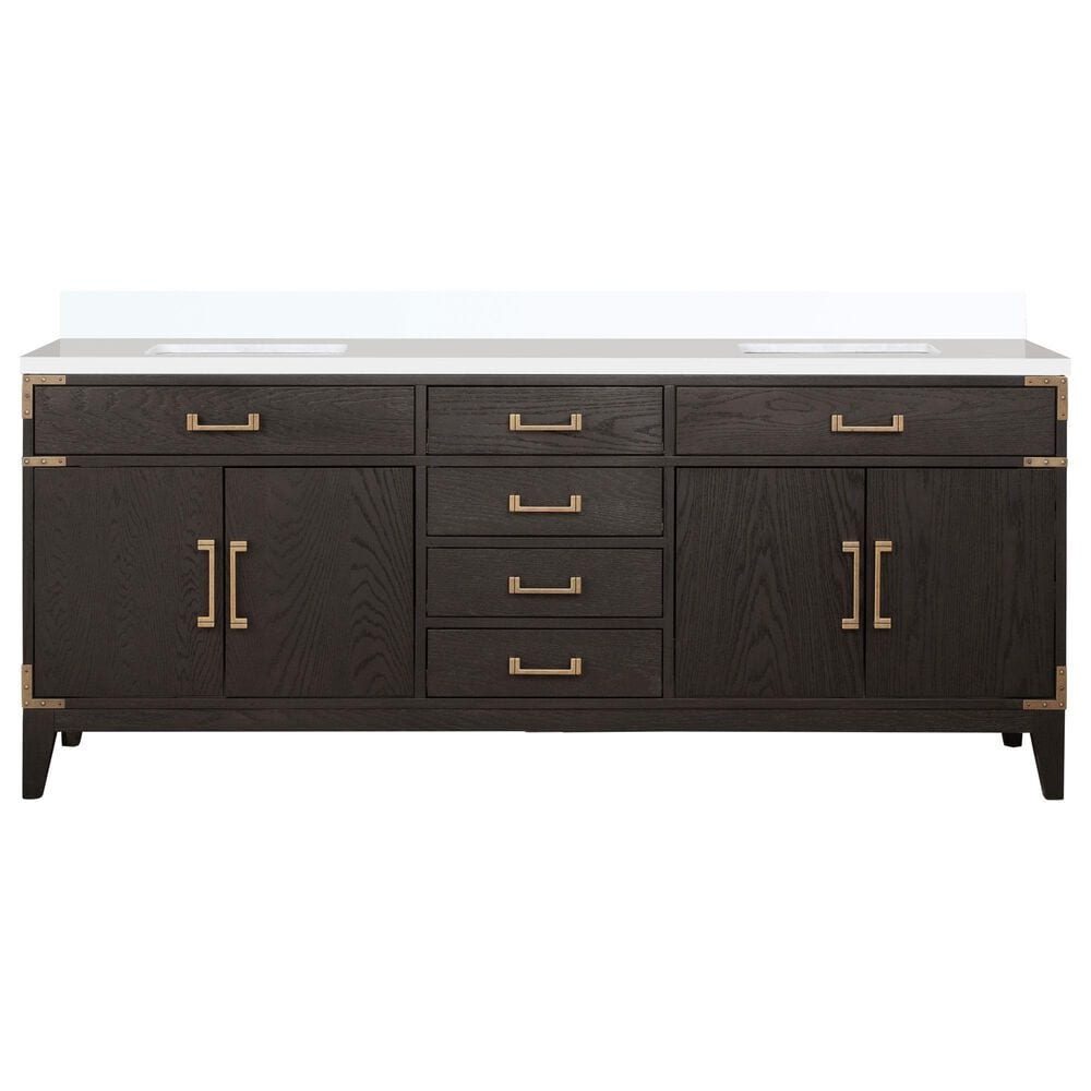 Lexora Home Laurel 80&quot; Double Bathroom Vanity in Brown Oak with White Quartz Top and Rectangular Sinks, , large
