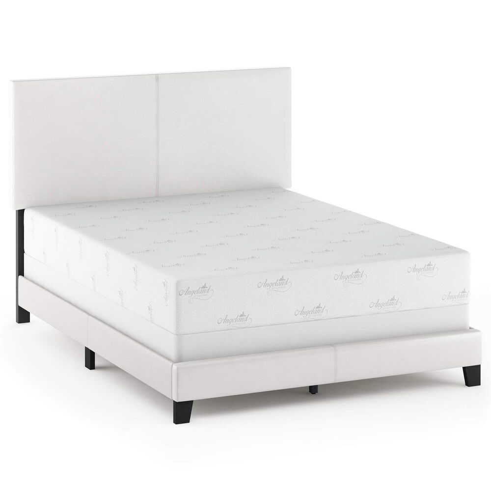 HOMLUX Pessac Twin PU Leather Upholstered Panel Bed Frame in White, , large
