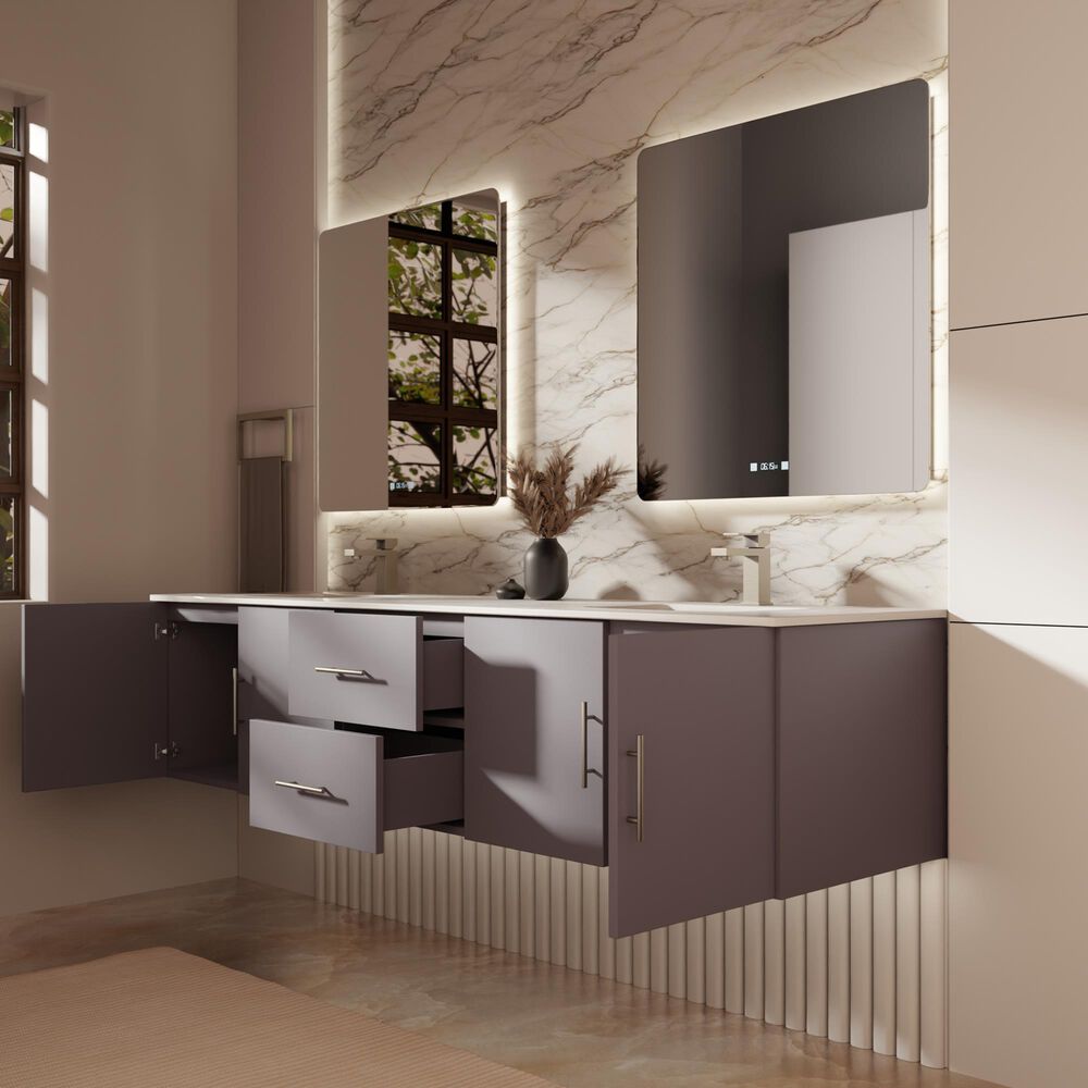 Lexora Home Geneva 80" Double Bathroom Vanity in Dark Grey with 2 cm White Quartz Top and Rectangular Sinks, , large
