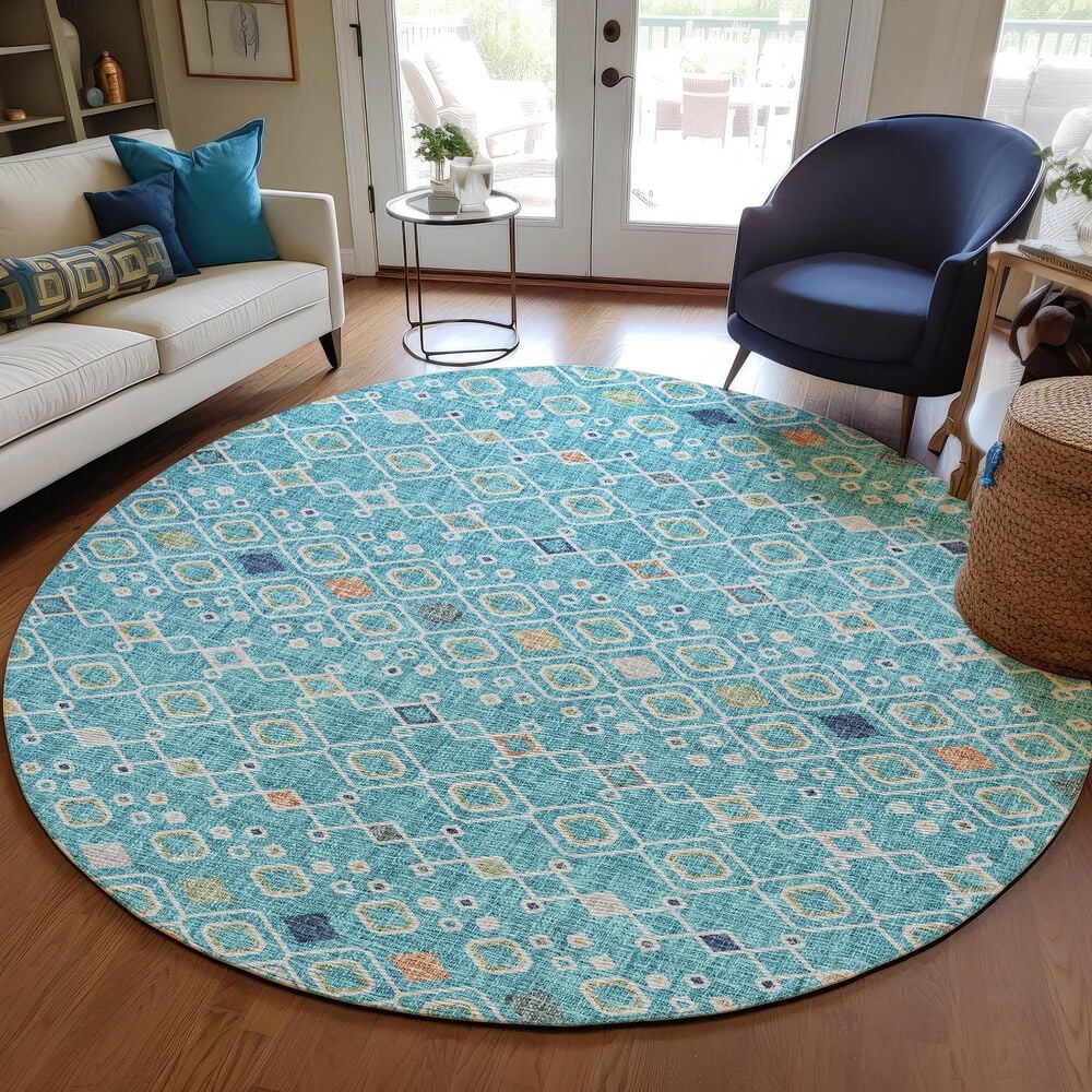 Dalyn Rug Company Portico PO4 Teal 8&#39; Round Area Rug, , large
