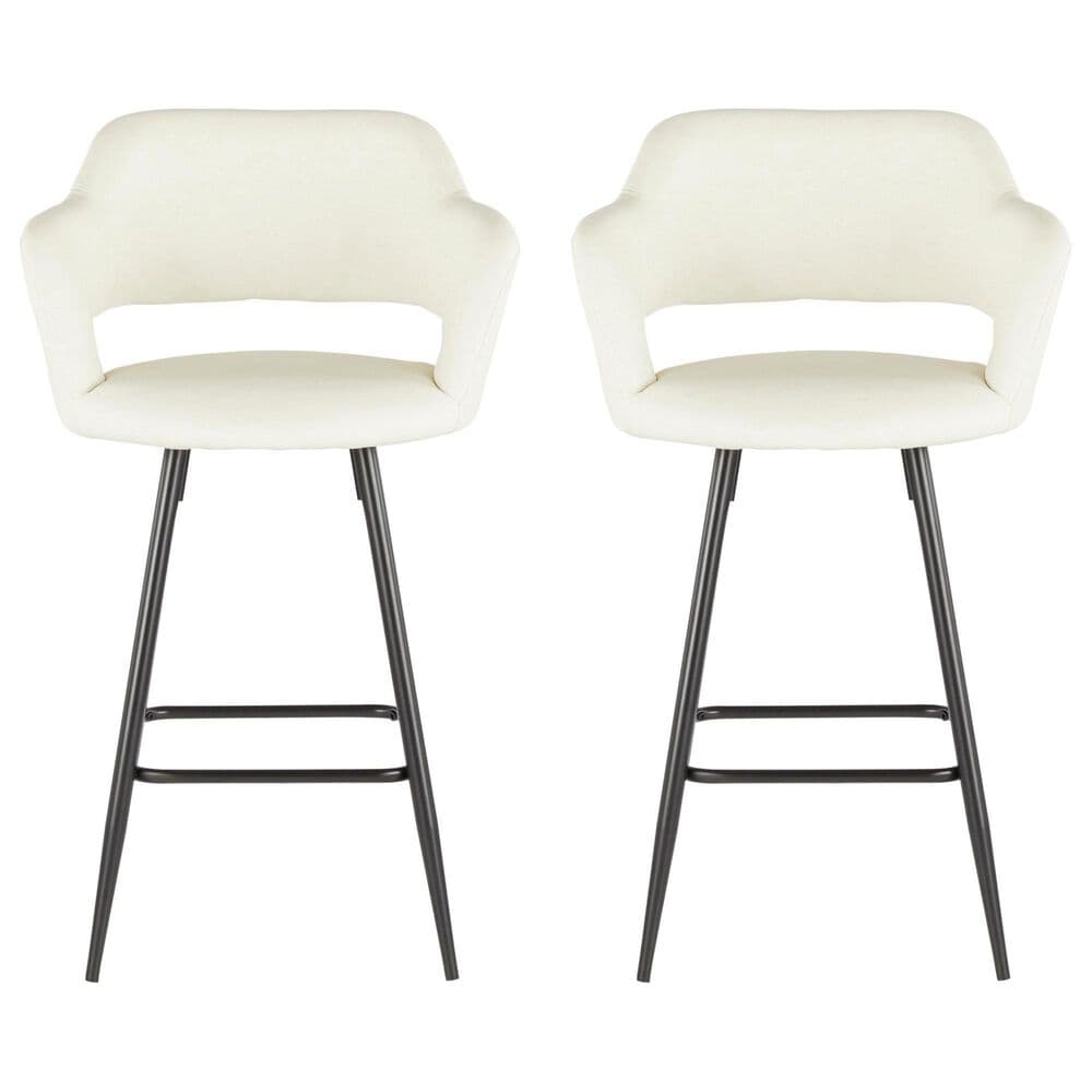 LumiSource Margarite Counter Stool with Cream Cushion in Black &#40;Set of 2&#41;, , large