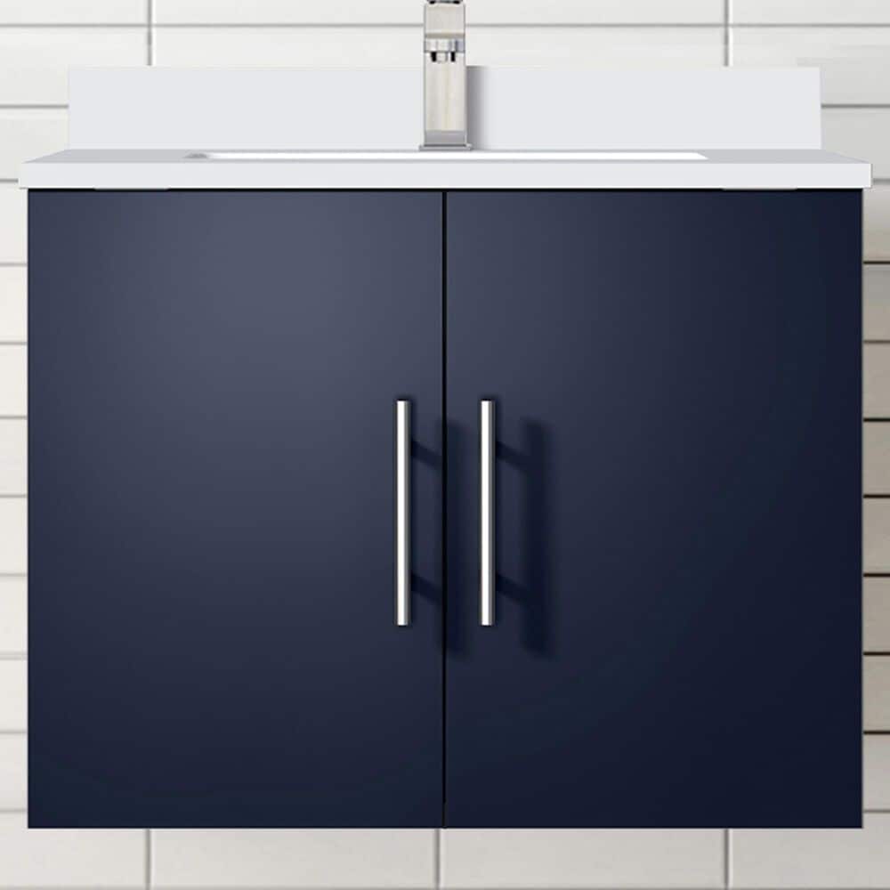 Lexora Home Geneva 24&quot; Single Bathroom Vanity in Navy Blue with 2 cm White Quartz Top and Rectangular Sink, , large