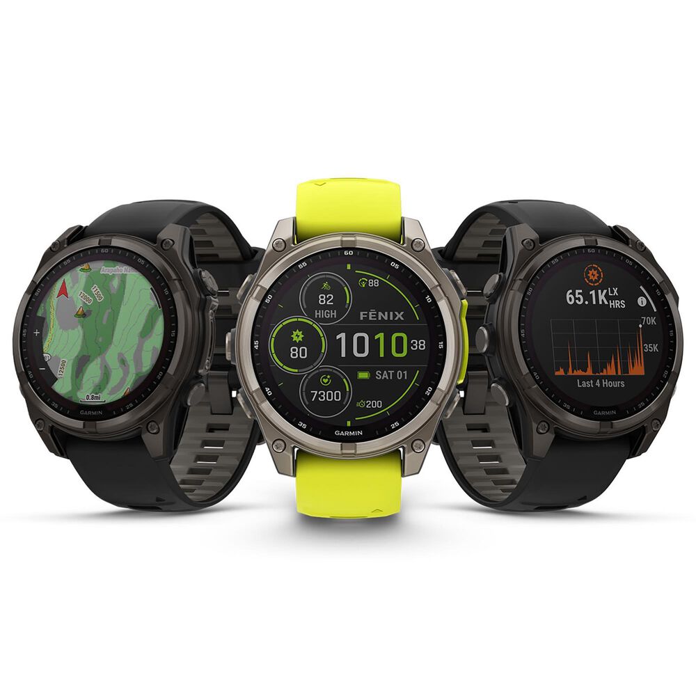 Garmin Fenix 8 Sapphire AMOLED Smartwatch 43mm Carbon Gray DLC Titanium Case with Black and Pebble Gray Silicone Band, , large