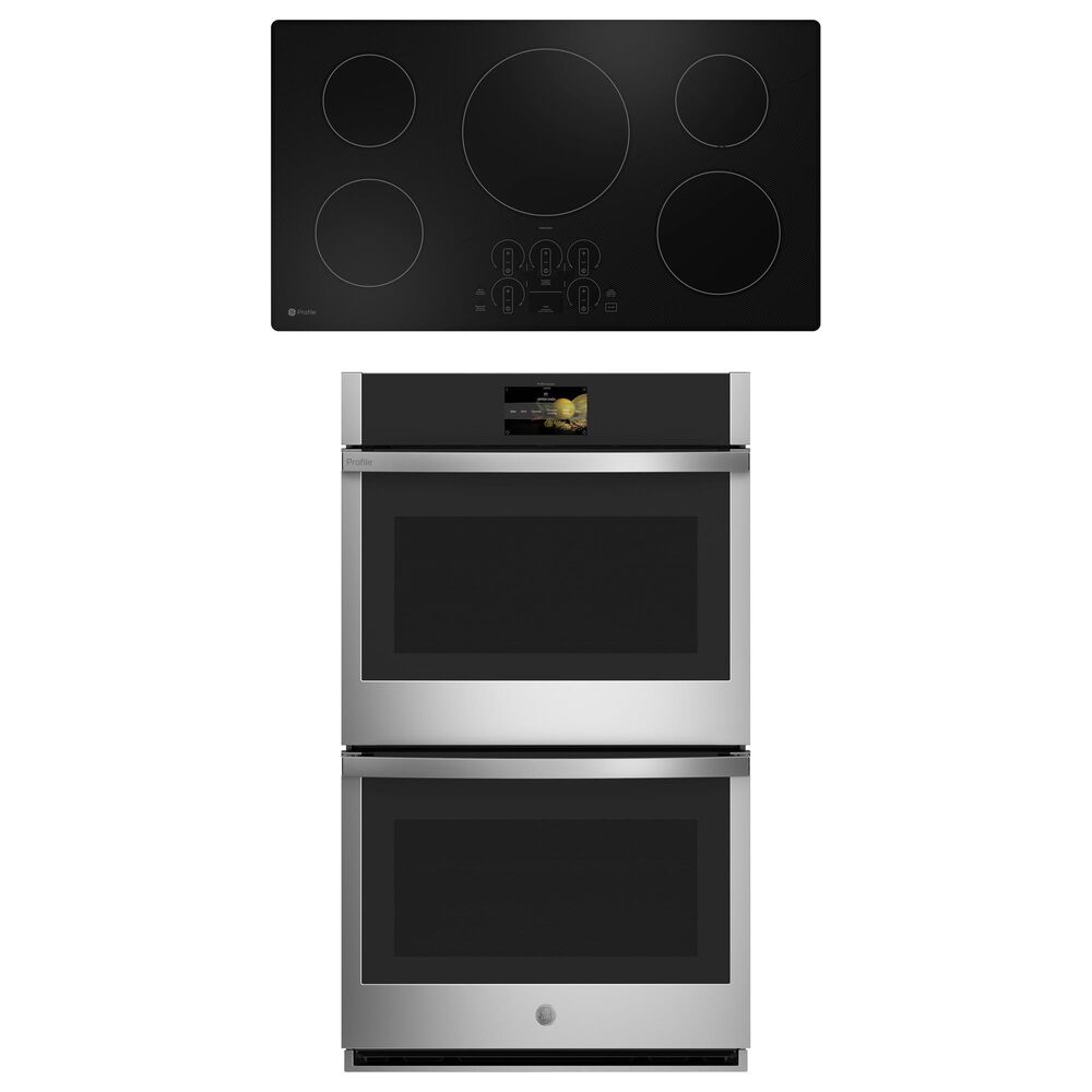 GE Profile 2-Piece Kitchen Package with Stainless Steel 30" Smart Built-In Convection Double Wall Oven and Black 36" Induction Cooktop, , large