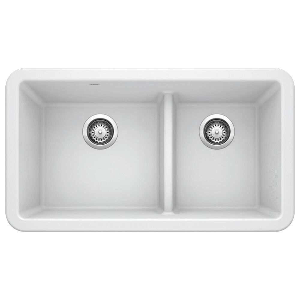 Blanco Ikon 33" Apron Double Bowl Farmhouse Sink with Low Divide in White, , large
