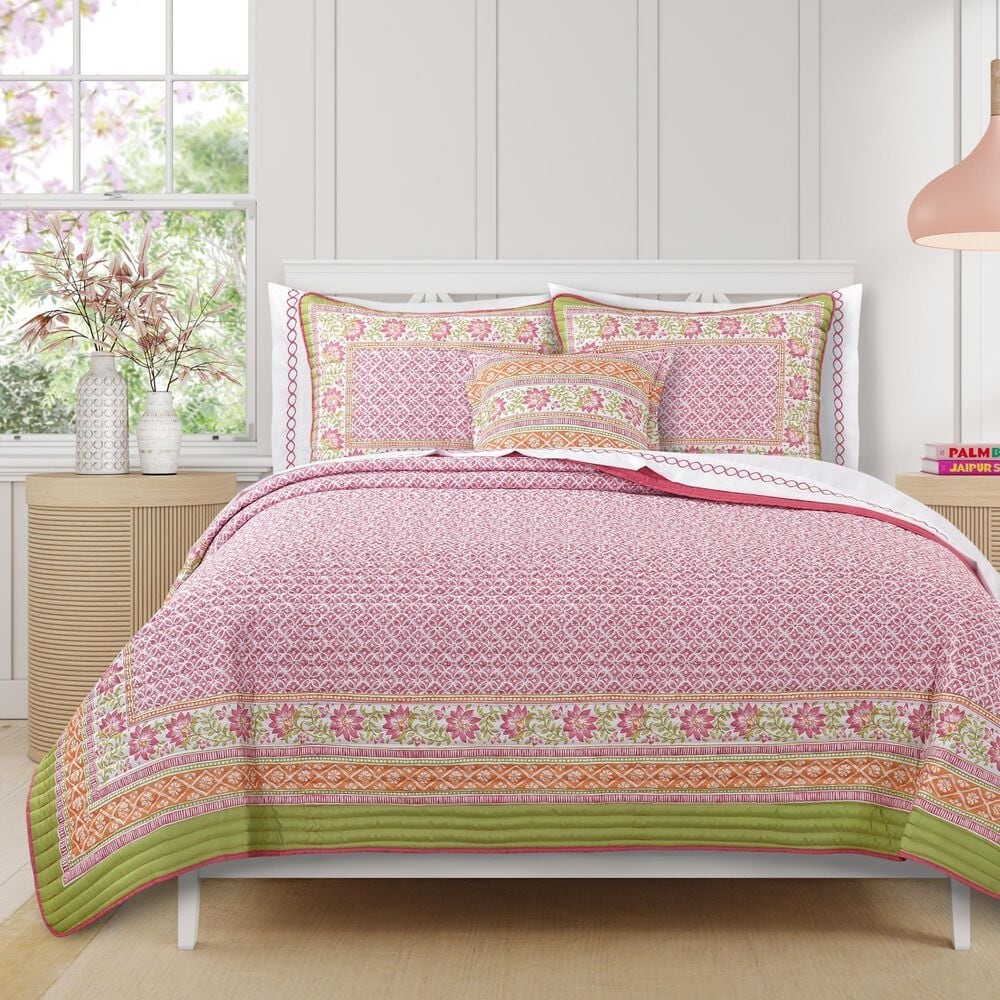 J. Queen New York Shiloh 3-Piece Full/Queen Quilt Set in Pink, Green and Orange, , large