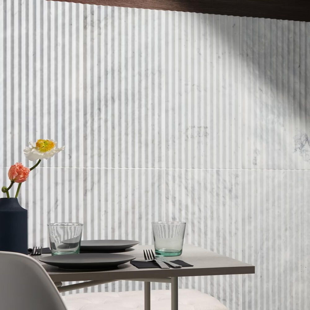 Soho Studio Carver Barcode Carrara 12" x 24" Polished Marble Tile, , large