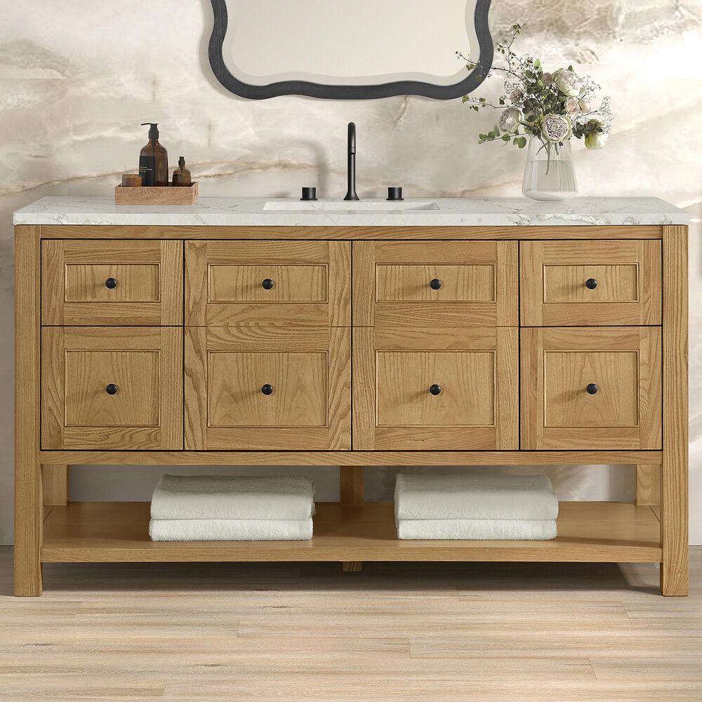James Martin Vanities Breckenridge 60&quot; Single Bathroom Vanity in Light Natural Oak with 3 cm Victorian Silver Quartz Top and Rectangular Sink, , large