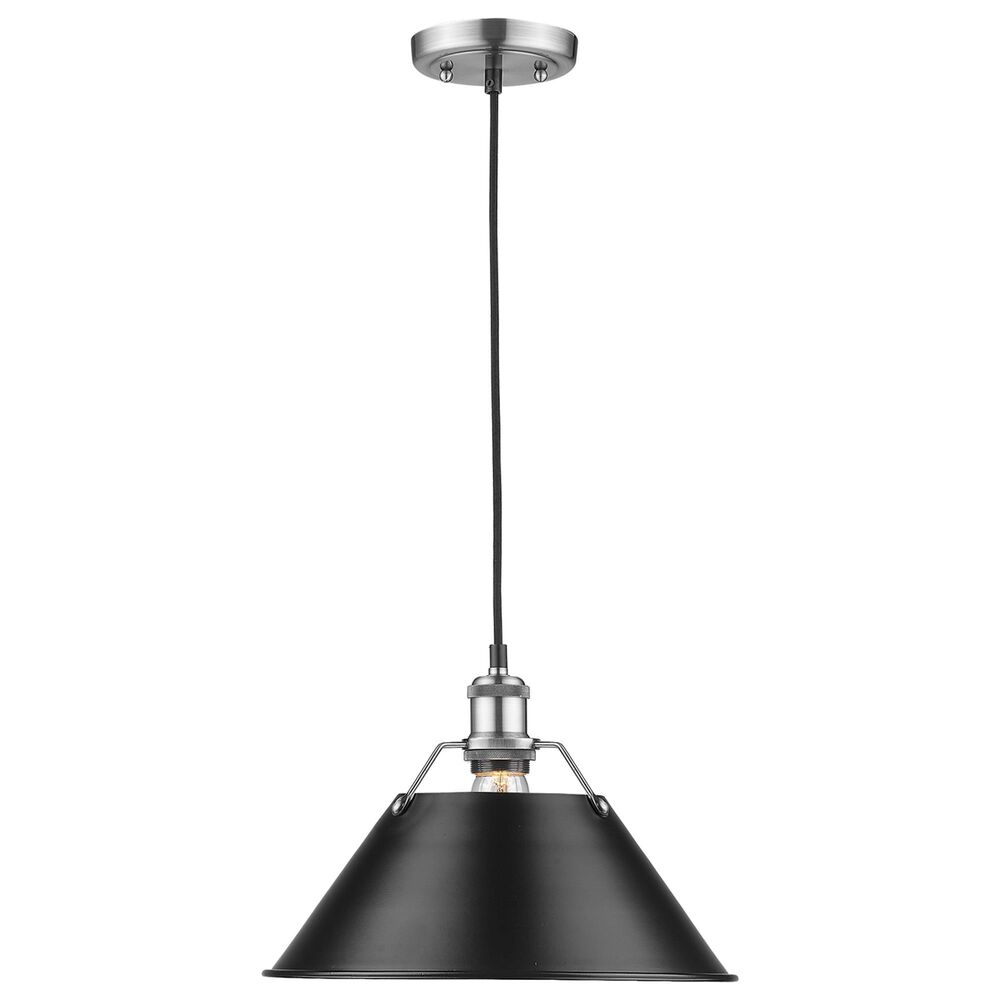 Golden Lighting Orwell 1-Light Wide Large Pendant with Matte Black Shade in Pewter, , large