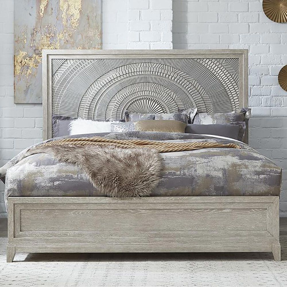 Belle Furnishings Belmar King Panel Bed in Washed Taupe and Silver Champagne, , large