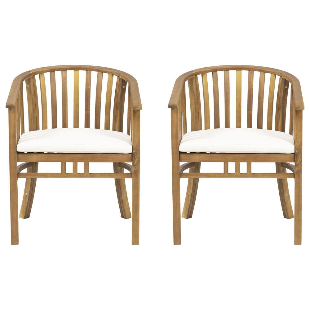 Hearth and Haven Outdoor Dining Chair with Cream Cushion in Teak (Set of 2), , large
