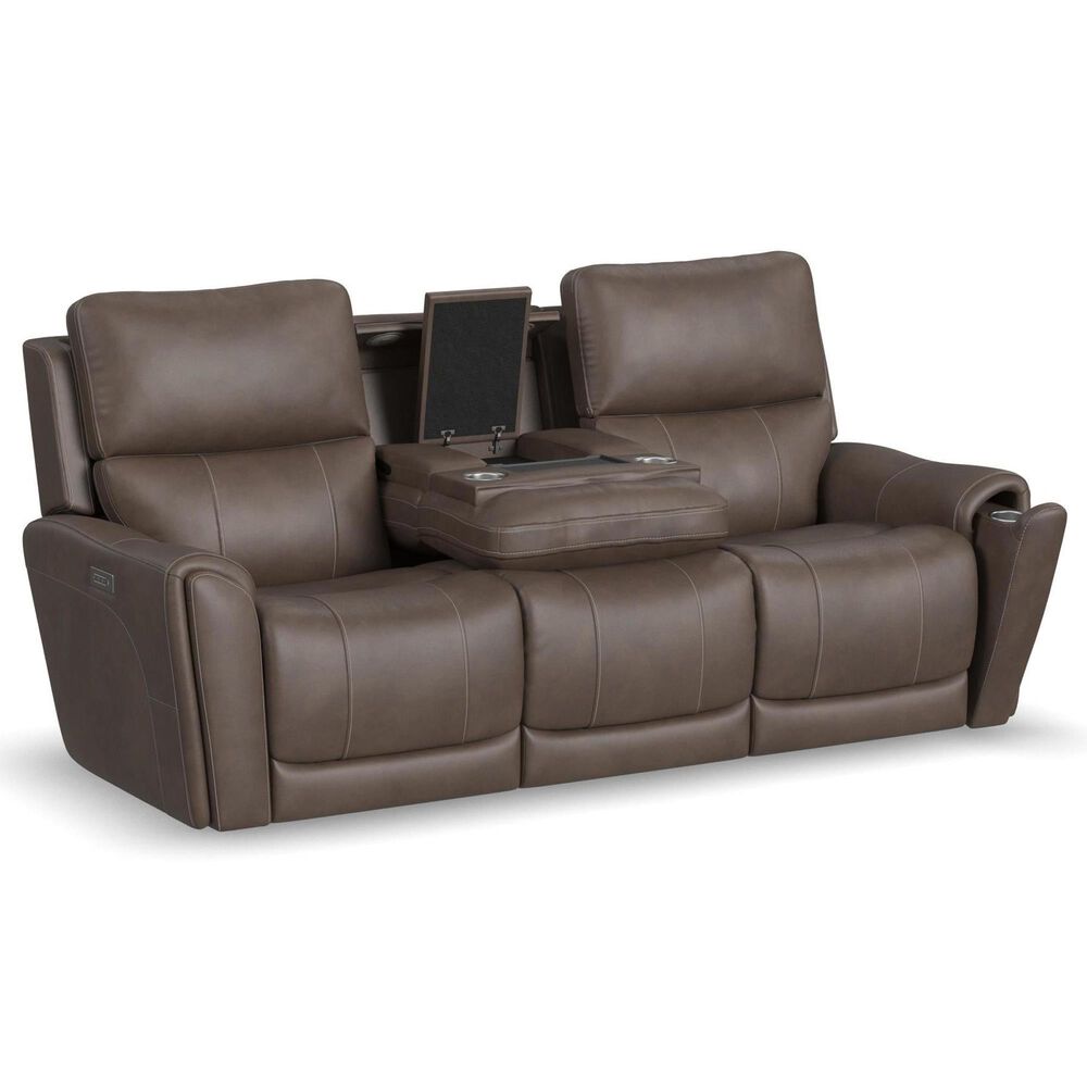 Flexsteel Carter Power Reclining Sofa and Loveseat Set in Cappuccino Brown, , large